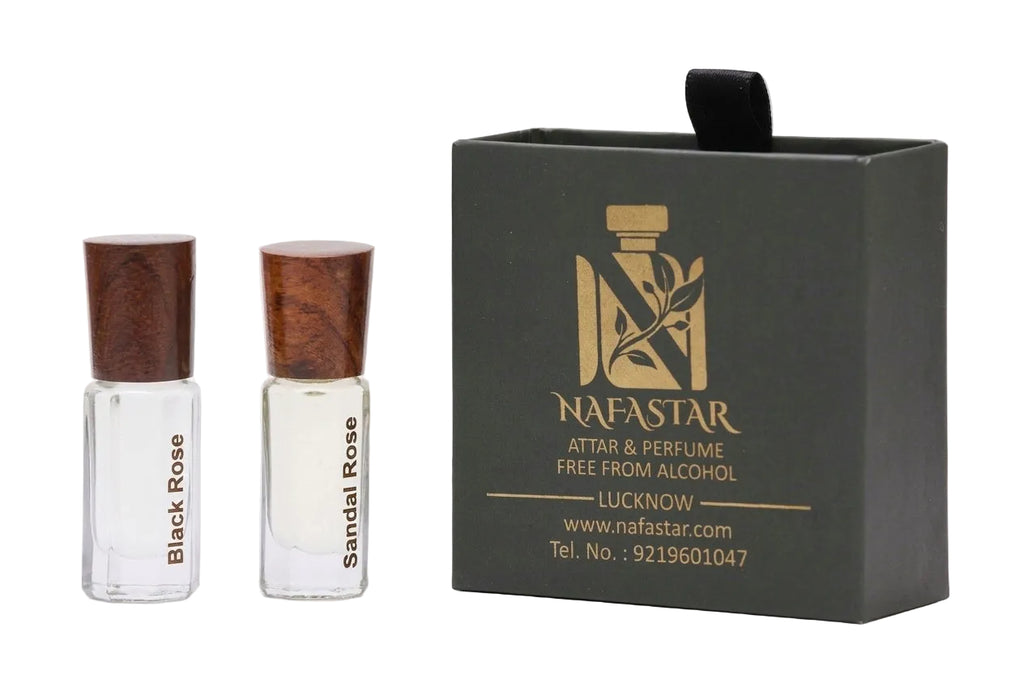 Nafastar Black Rose & Sandal Rose Attar Combo | Luxury Long-Lasting Fragrance Set