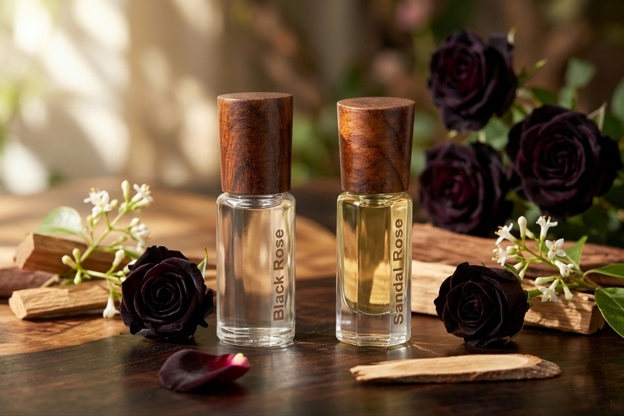 Nafastar Black Rose & Sandal Rose Attar Combo | Luxury Long-Lasting Fragrance Set