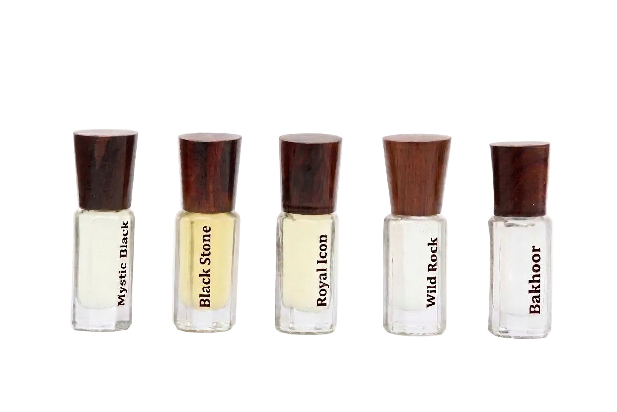 Nafastar Elite 5-Pack:Artisan Attar Collection | Mystic Black, Black Stone, Royal Icon, Wild Rock, Bakhoor
