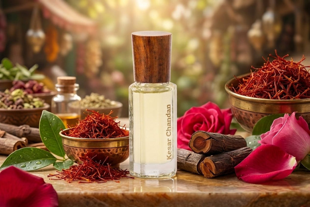 Kesar Chandan Attar | Premium Saffron & Sandalwood Perfume Oil | Pure Traditional Blend
