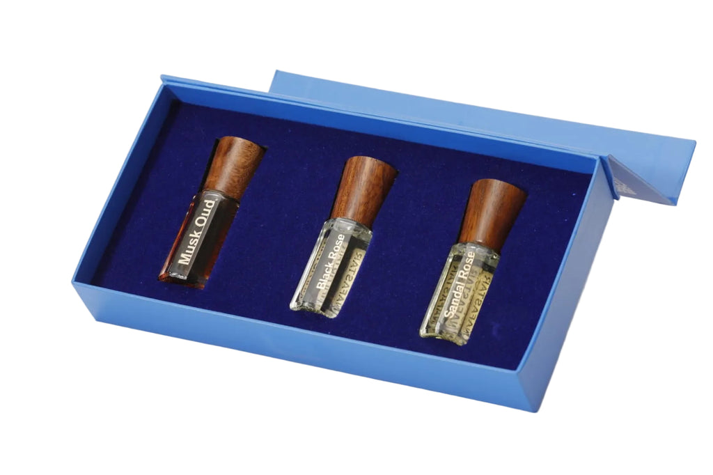 Nafastar Artisan Attar Gift Set | Musk Oud, Black Rose & Sandal Rose | The Heritage Collection