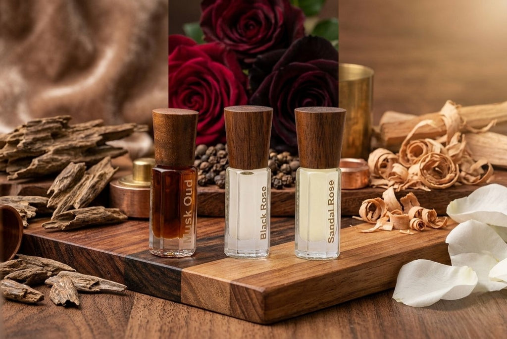 Nafastar Artisan Attar Gift Set | Musk Oud, Black Rose & Sandal Rose | The Heritage Collection