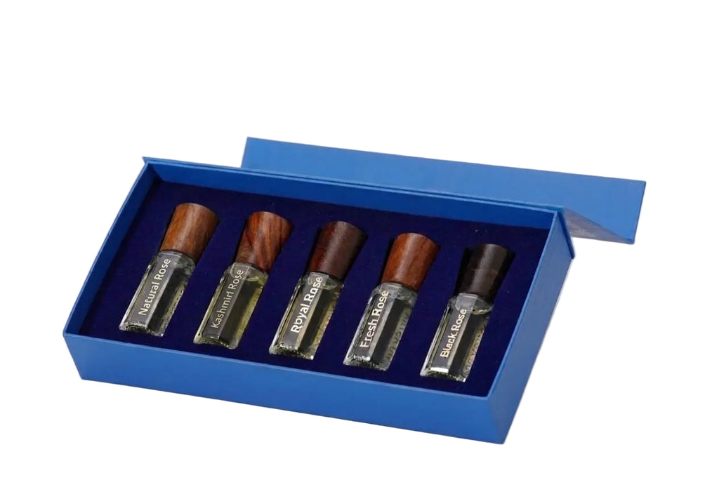 Nafastar Floral Collection | 5-Piece Premium Attar Set | Kashmiri, Natural, Royal, Fresh & Black Rose