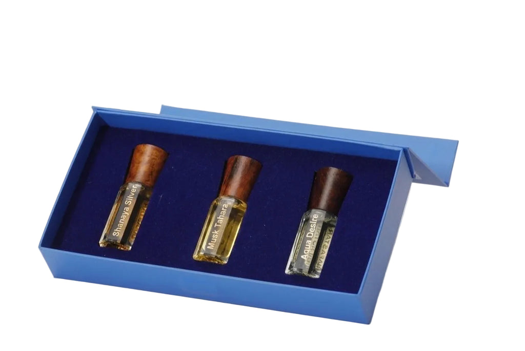 Iconic 3-Piece Attar Collection | Musk Tahara, Shanaya Silver & Aqua Desire |