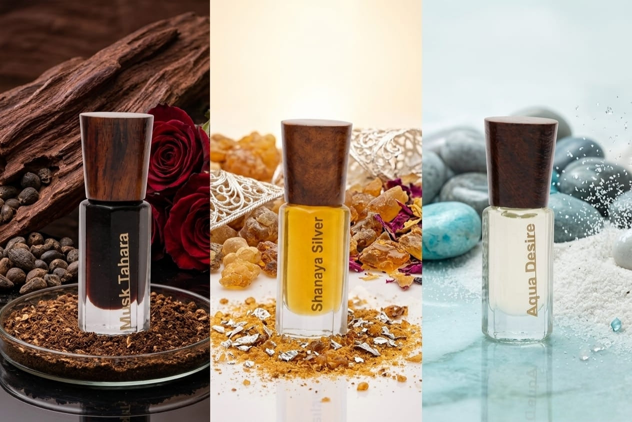 Iconic 3-Piece Attar Collection | Musk Tahara, Shanaya Silver & Aqua Desire |